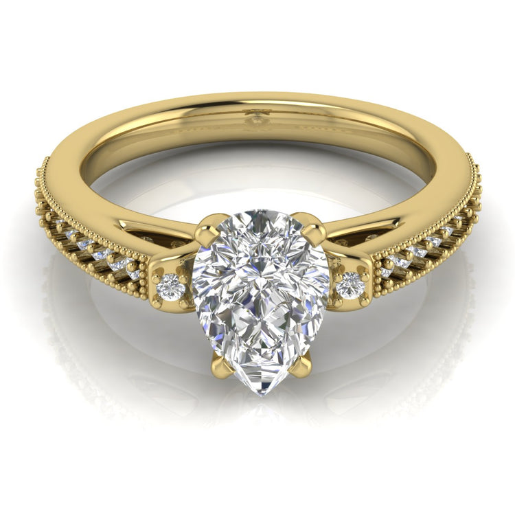 Shoulder Set Vintage Pear Shaped Lab Diamond Engagement Ring