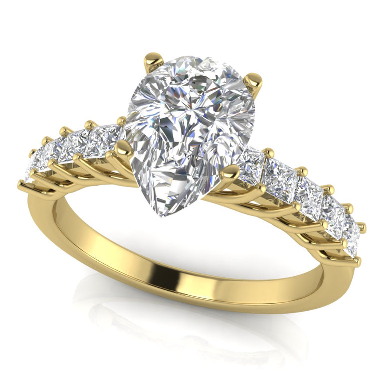 Princess Paved Pear Shaped Moissanite Engagement Ring