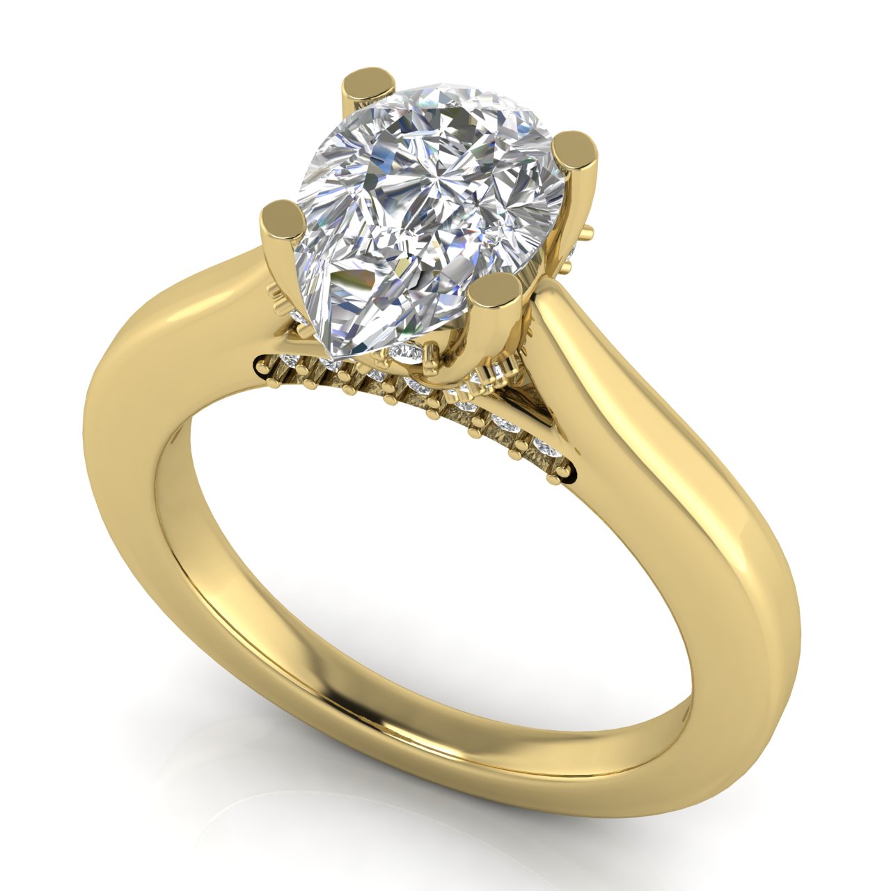 Bridge Paved Pear Shaped Moissanite Engagement Ring