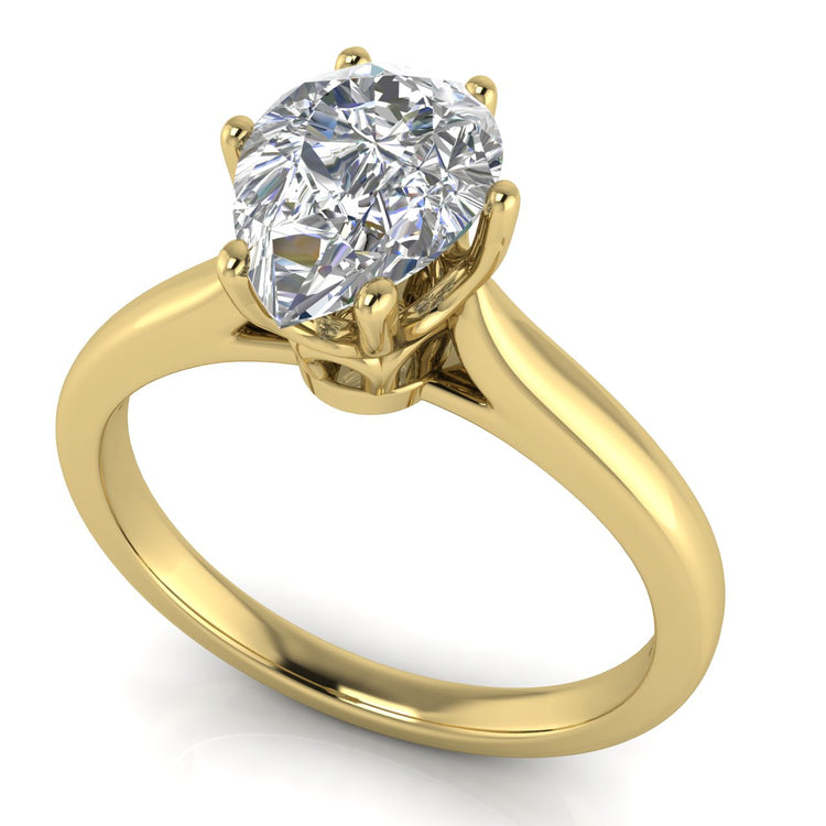 Crown Pear Shaped Lab Diamond Engagement Ring