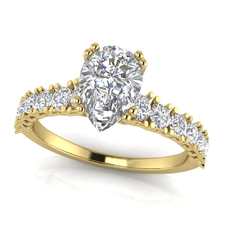 Scalloped Pave Pear Shaped Lab Diamond Engagement Ring