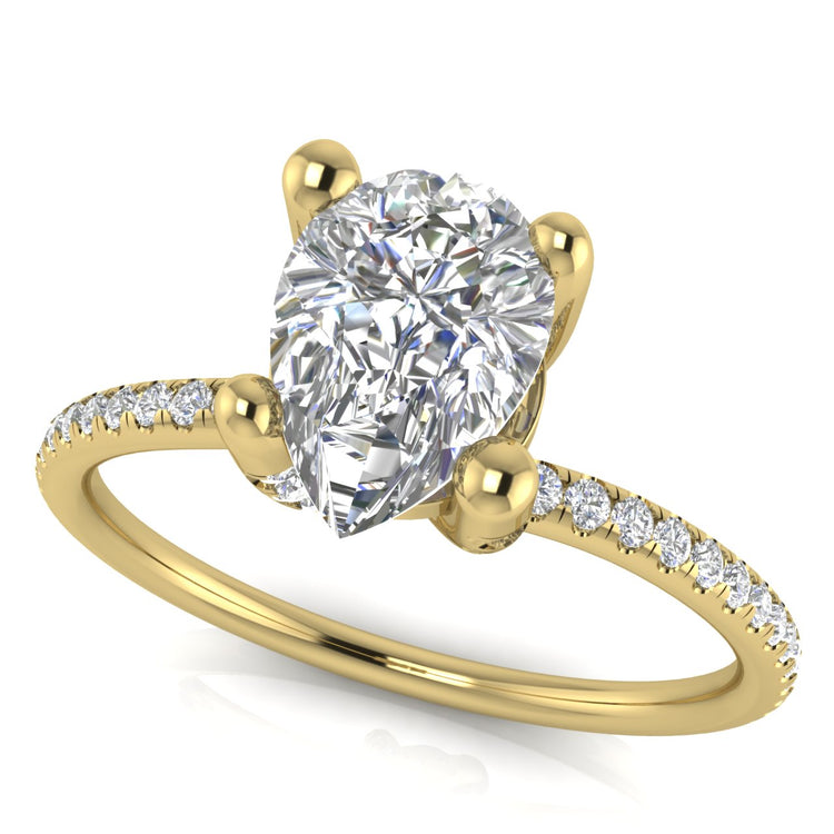 Prong Pave Pear Shaped Moissanite Engagement Ring