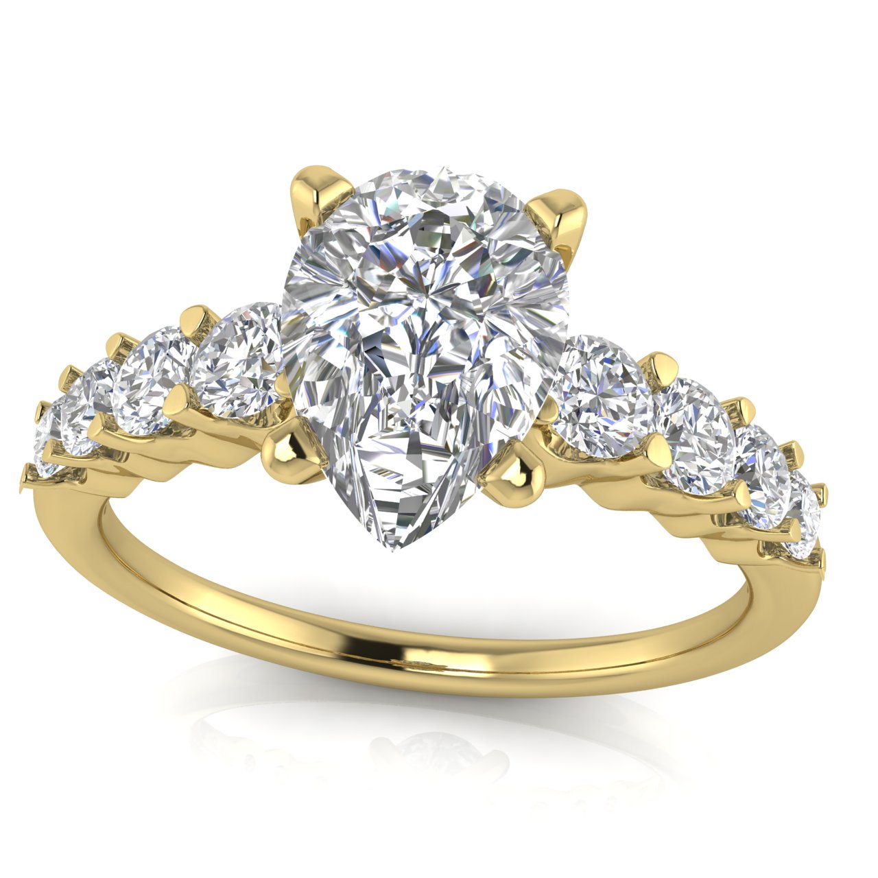 Graduated Pave Pear Shaped Moissanite Engagement Ring