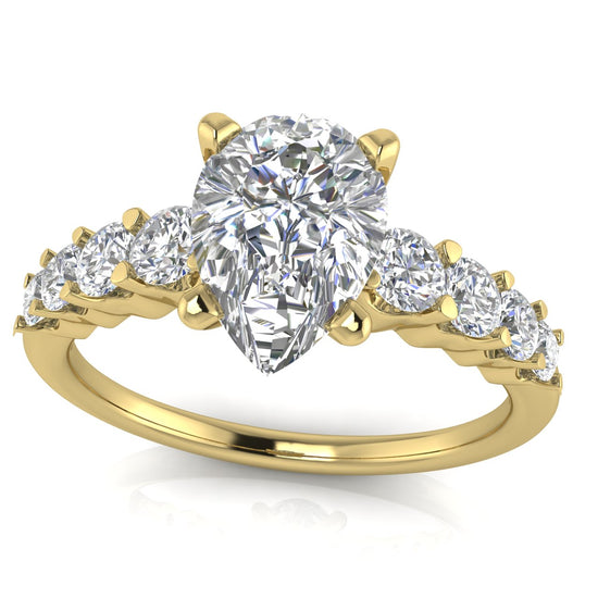 Graduated Pave Pear Shaped Lab Diamond Engagement Ring