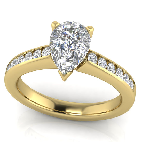 Round Channel Set Pear Shaped Lab Diamond Engagement Ring