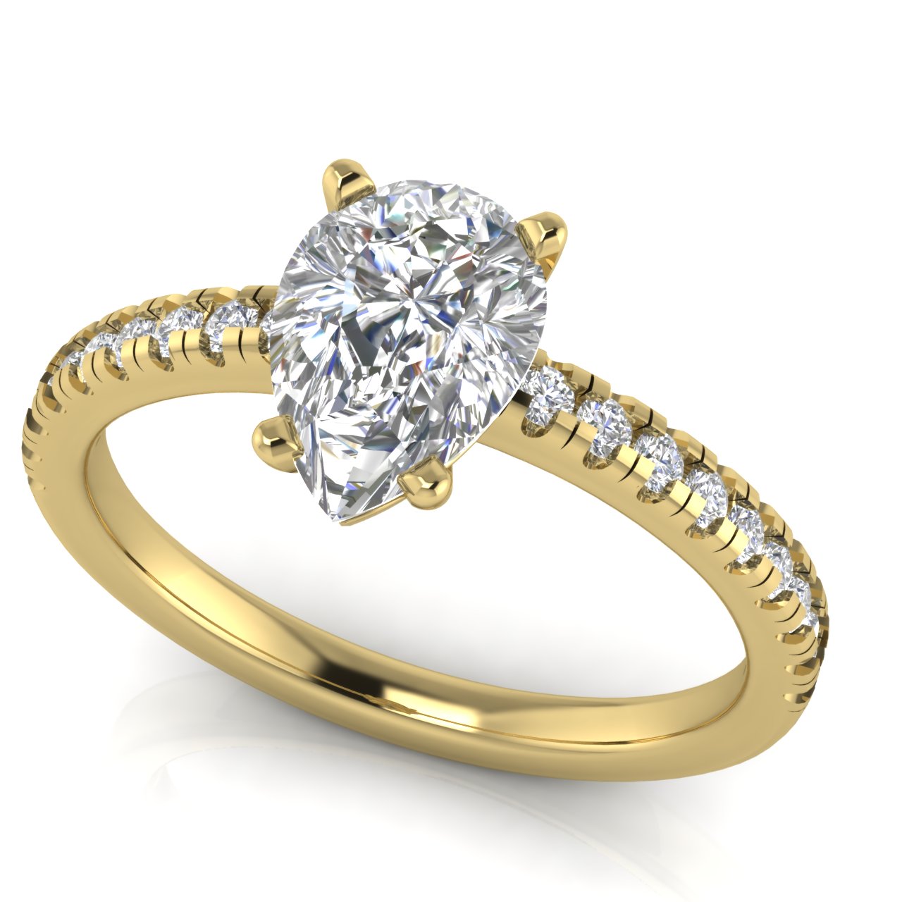 French Pave Basket Pear Shaped Lab Diamond Engagement Ring