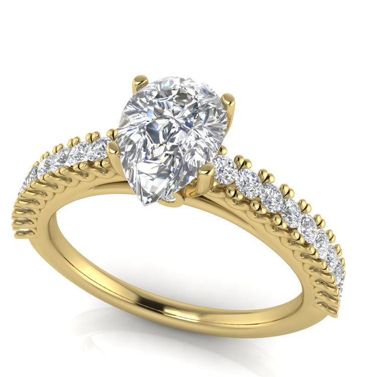 Floating Pave Pear Shaped Lab Diamond Engagement Ring