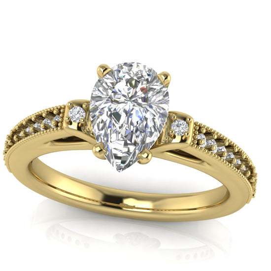 Shoulder Set Vintage Pear Shaped Moissanite Engagement Ring