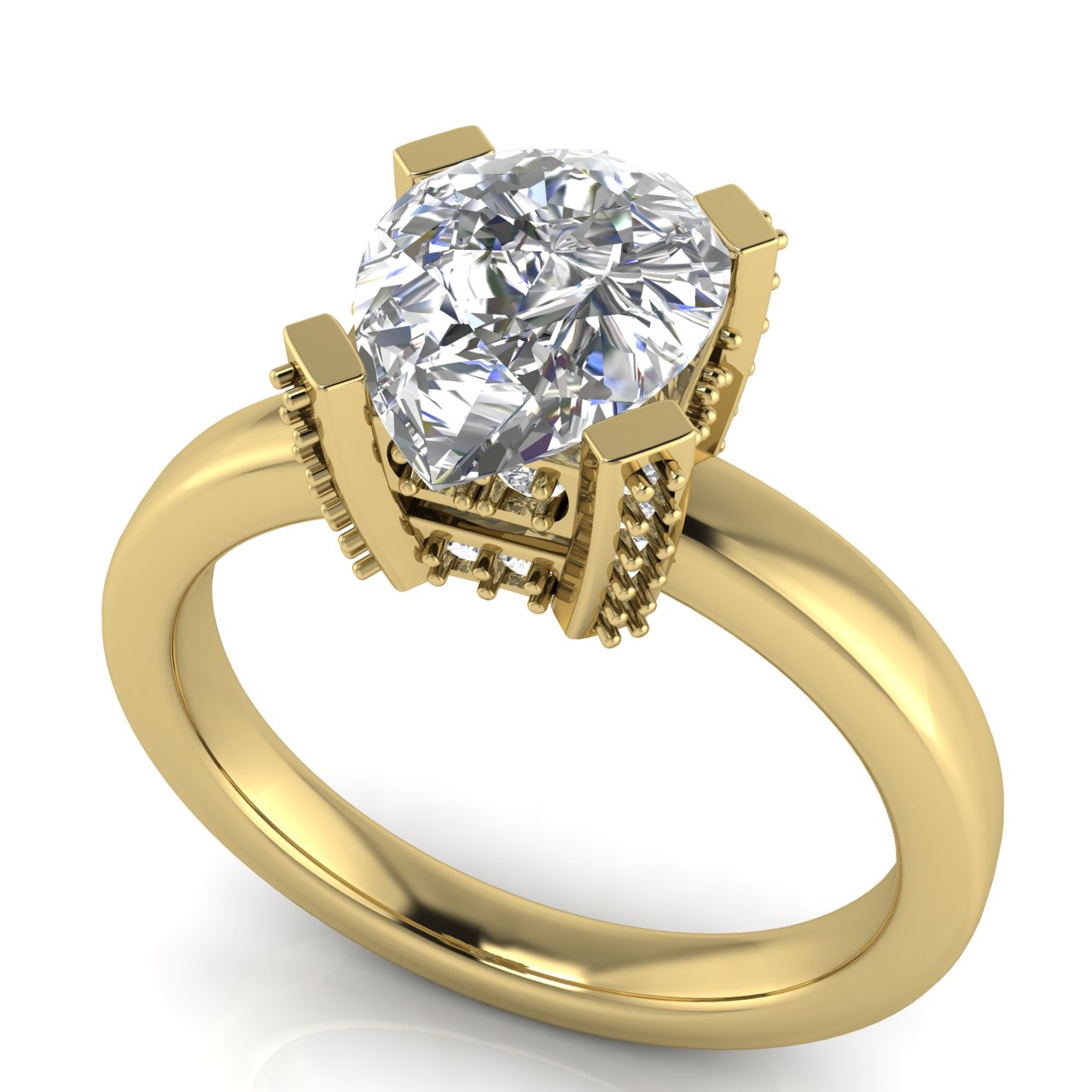 Architectural Pave Pear Shaped Moissanite Engagement Ring