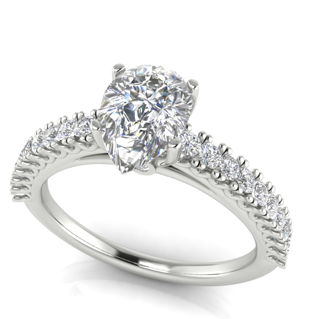 Floating Pave Pear Shaped Lab Diamond Engagement Ring