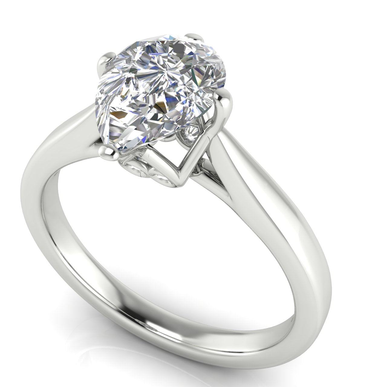 Hidden Accent Pear Shaped Moissanite Engagement Ring