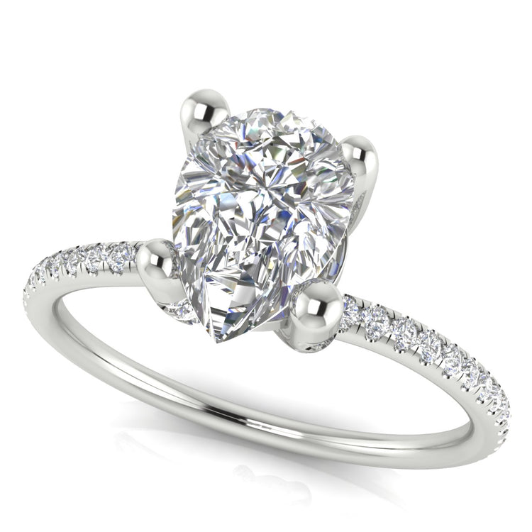 Prong Pave Pear Shaped Moissanite Engagement Ring