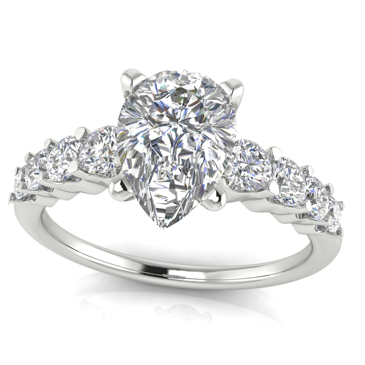 Graduated Pave Pear Shaped Moissanite Engagement Ring