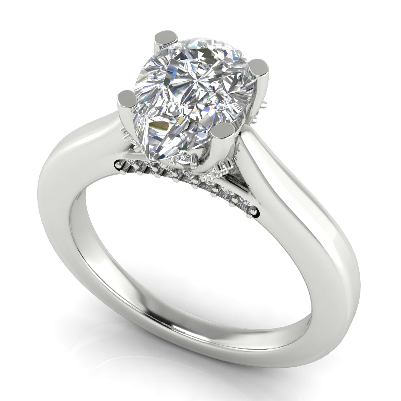 Bridge Paved Pear Shaped Moissanite Engagement Ring