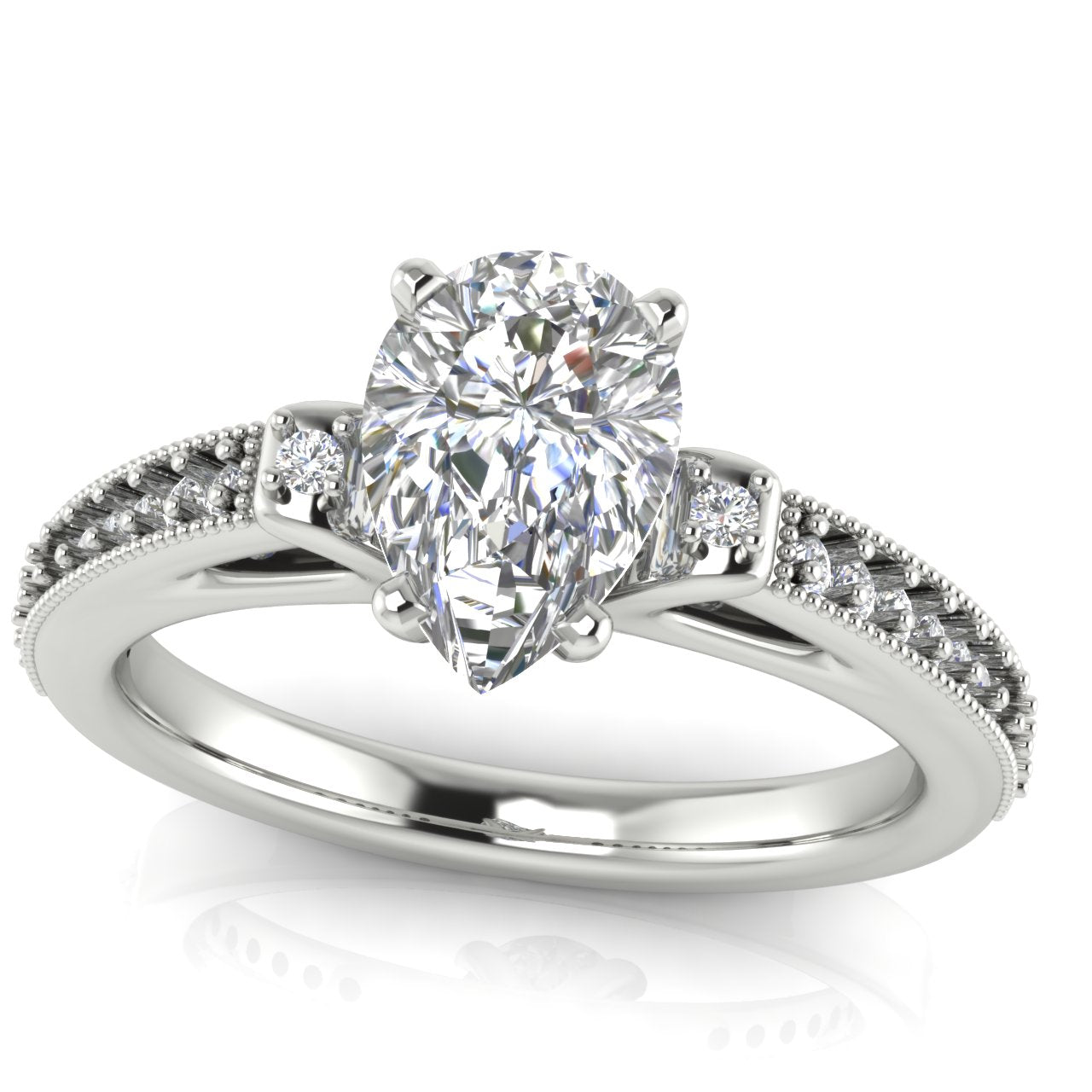 Shoulder Set Vintage Pear Shaped Lab Diamond Engagement Ring