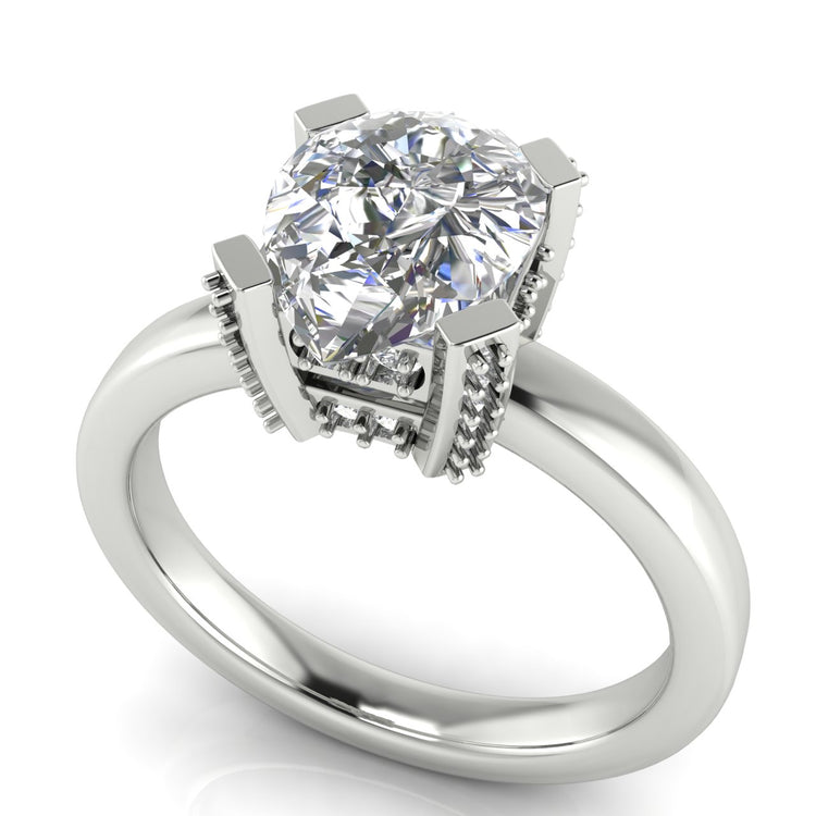 Architectural Pave Pear Shaped Lab Diamond Engagement Ring