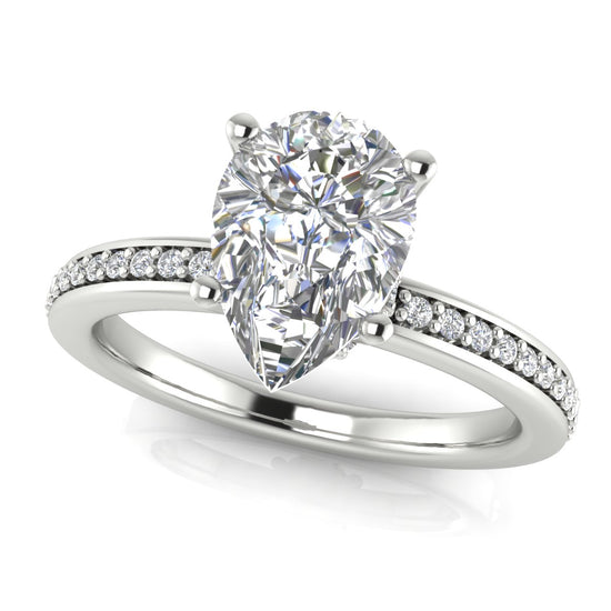 Hidden Halo Pear Shaped Lab Diamond Engagement Ring