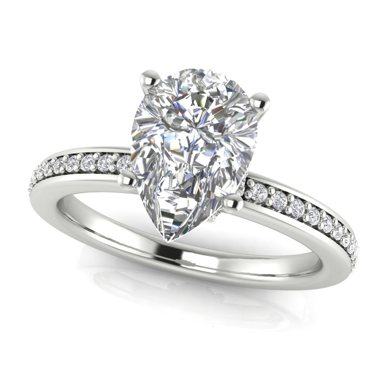 Hidden Halo Pear Shaped Moissanite Engagement Ring