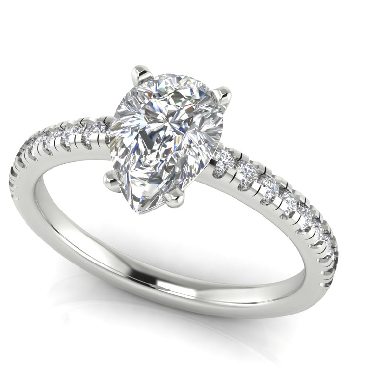 French Pave Basket Pear Shaped Lab Diamond Engagement Ring