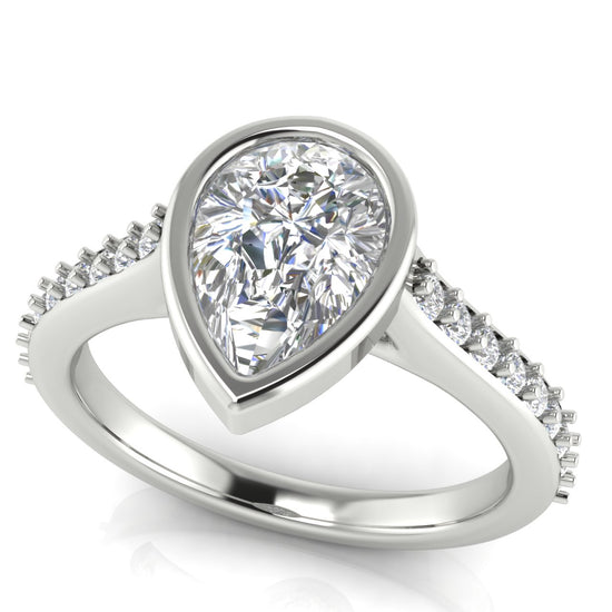 Pave Bezel Set Pear Shaped Lab Diamond Engagement Ring