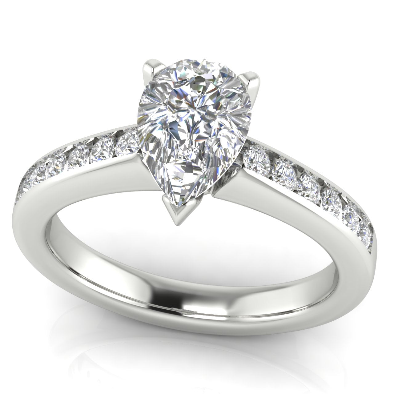 Round Channel Set Pear Shaped Lab Diamond Engagement Ring