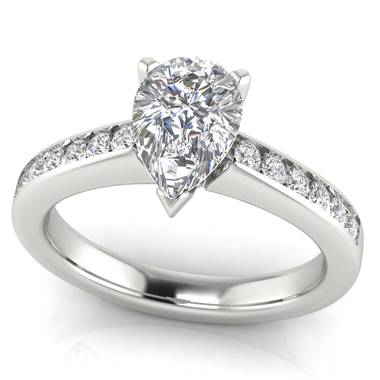 Round Channel Set Pear Shaped Moissanite Engagement Ring