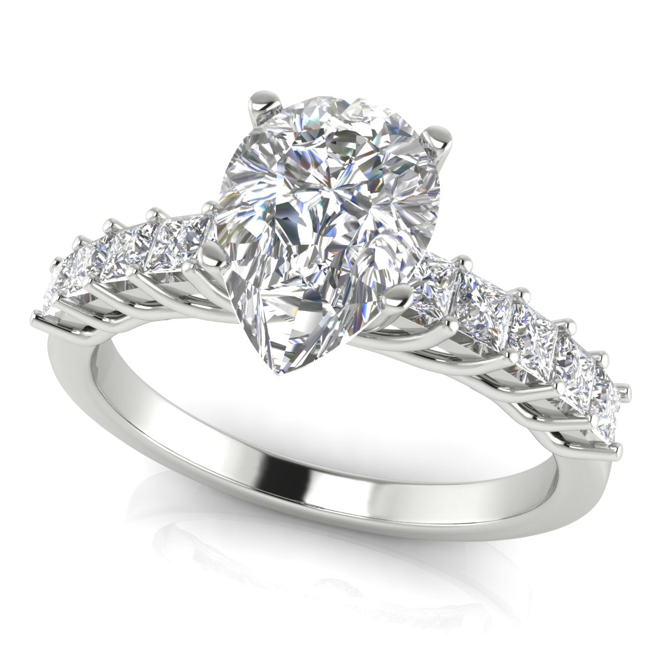 Princess Paved Pear Shaped Lab Diamond Engagement Ring