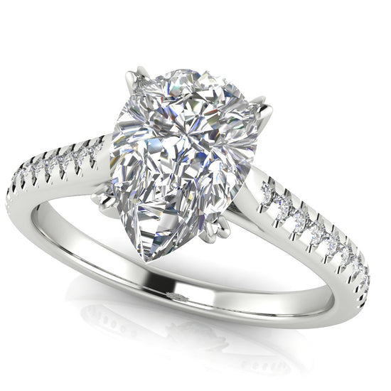 Shared Prong Pave Pear Shaped Lab Diamond Engagement Ring