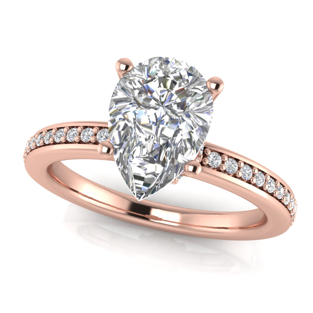 Hidden Halo Pear Shaped Lab Diamond Engagement Ring