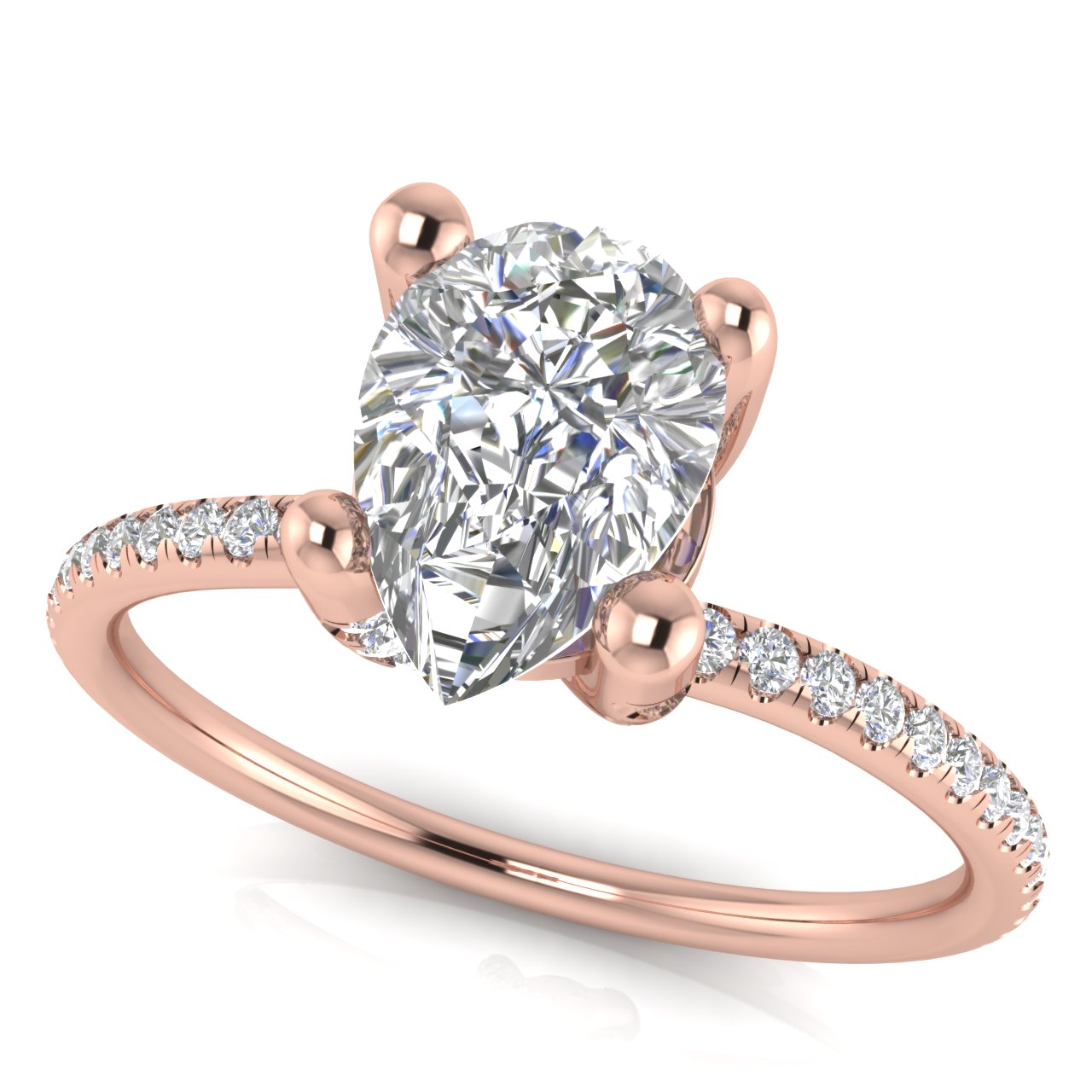 Prong Pave Pear Shaped Moissanite Engagement Ring