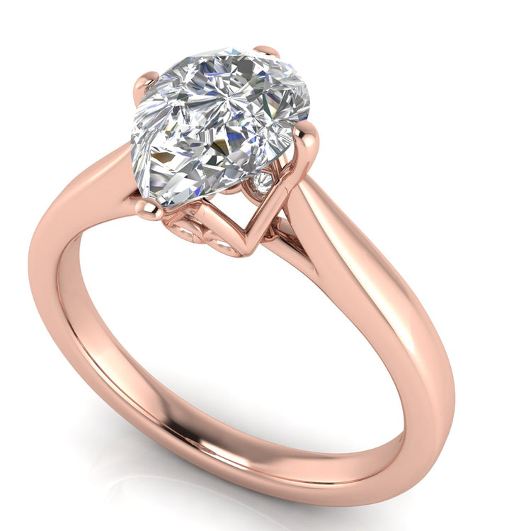 Hidden Accent Pear Shaped Lab Diamond Engagement Ring