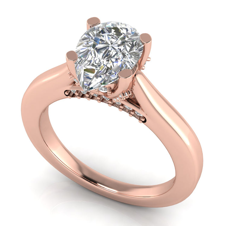 Bridge Paved Pear Shaped Lab Diamond Engagement Ring