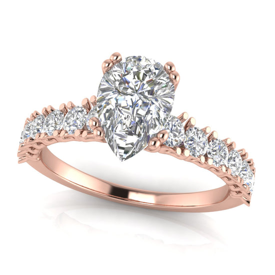 Scalloped Pave Pear Shaped Moissanite Engagement Ring