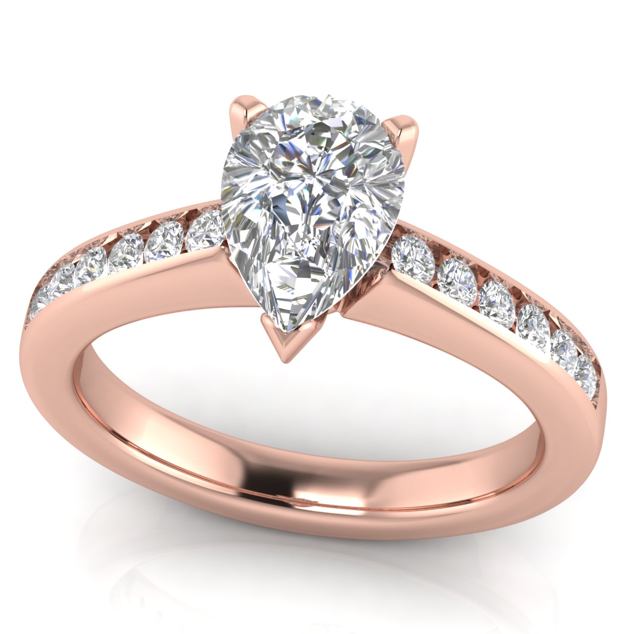 Round Channel Set Pear Shaped Lab Diamond Engagement Ring