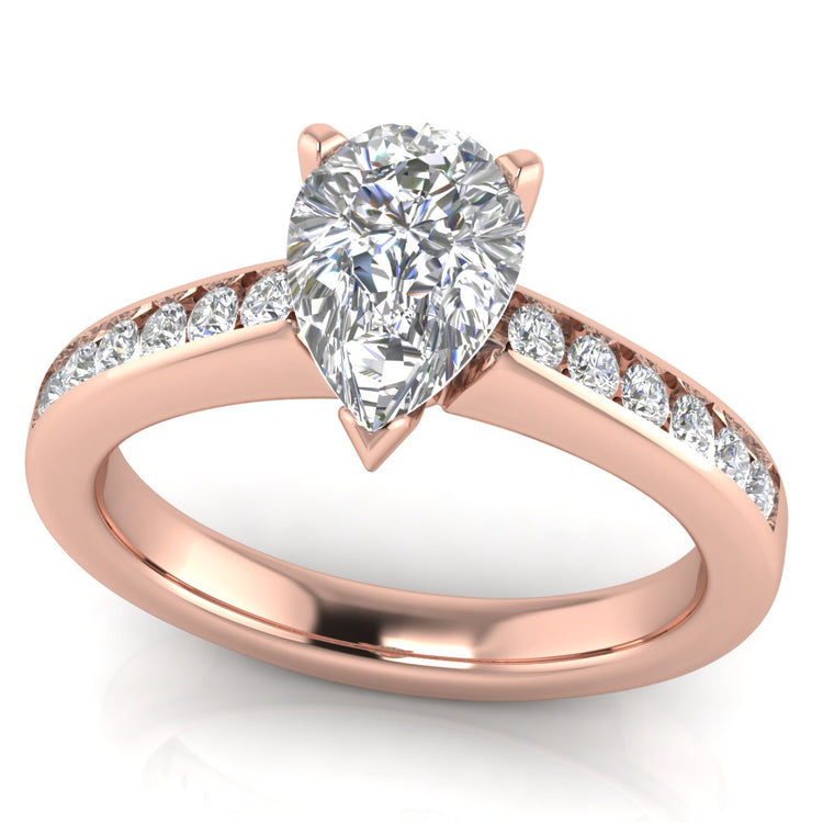 Round Channel Set Pear Shaped Lab Diamond Engagement Ring