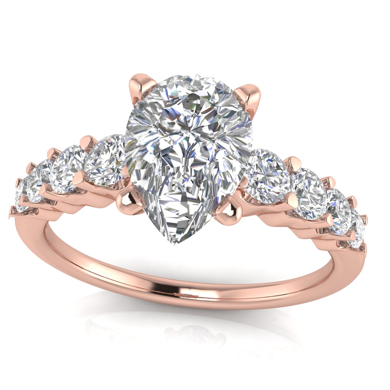 Graduated Pave Pear Shaped Lab Diamond Engagement Ring