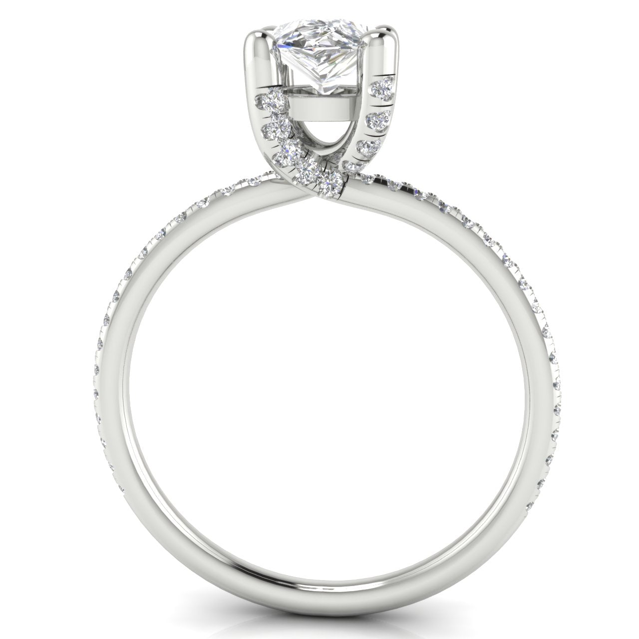 Prong Pave Pear Shaped Moissanite Engagement Ring