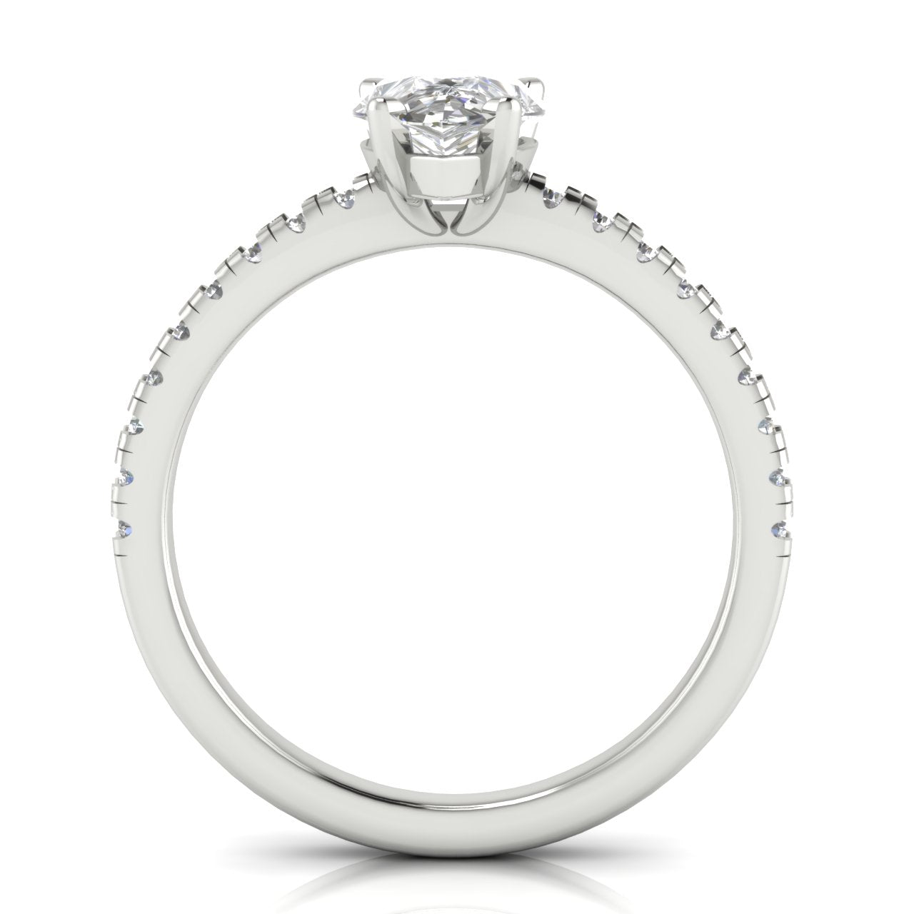 French Pave Basket Pear Shaped Lab Diamond Engagement Ring