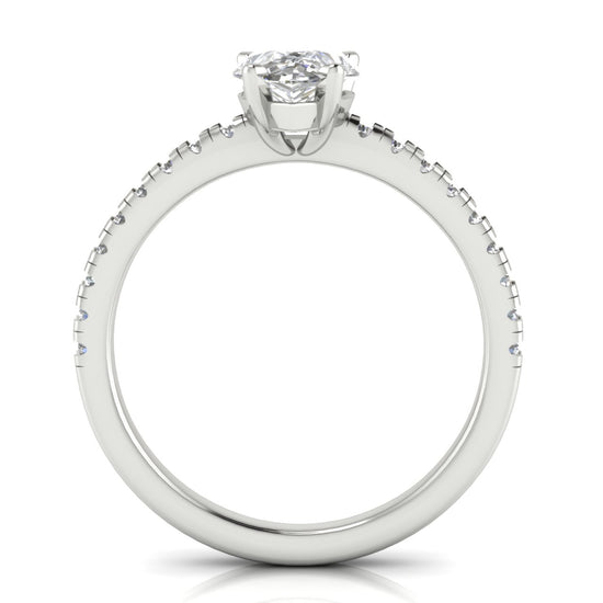 French Pave Basket Pear Shaped Moissanite Engagement Ring