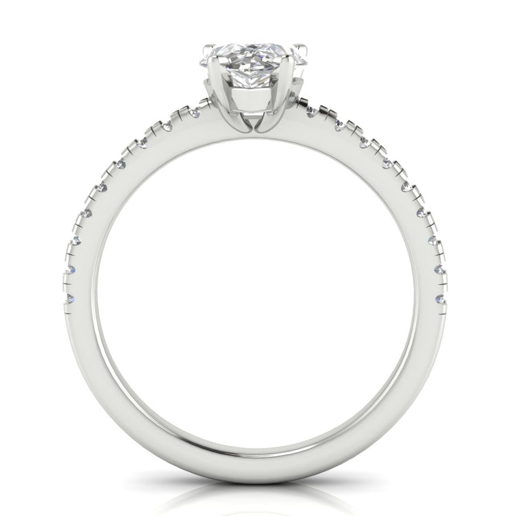 French Pave Basket Pear Shaped Lab Diamond Engagement Ring