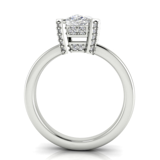 Architectural Pave Pear Shaped Moissanite Engagement Ring