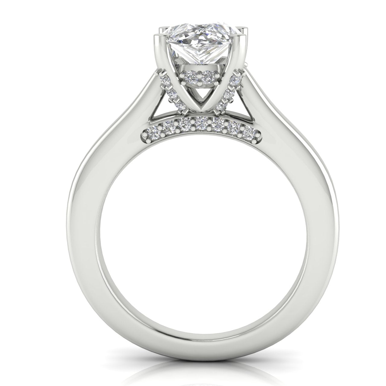 Bridge Paved Pear Shaped Lab Diamond Engagement Ring