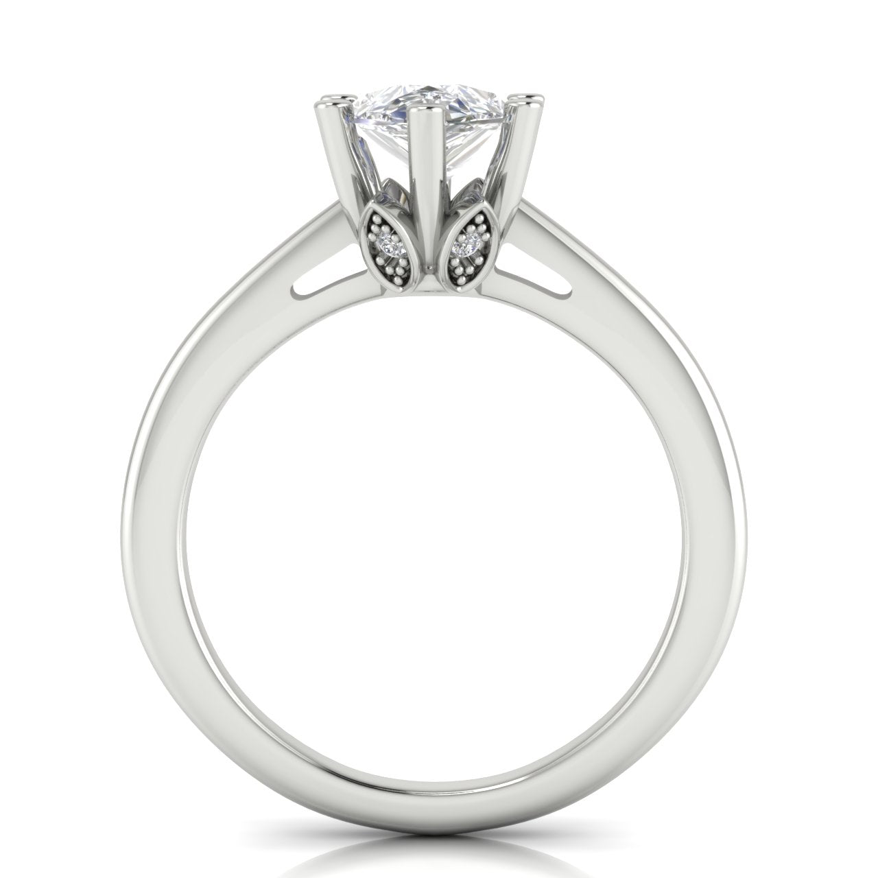 Lotus Pave Pear Shaped Moissanite Engagement Ring