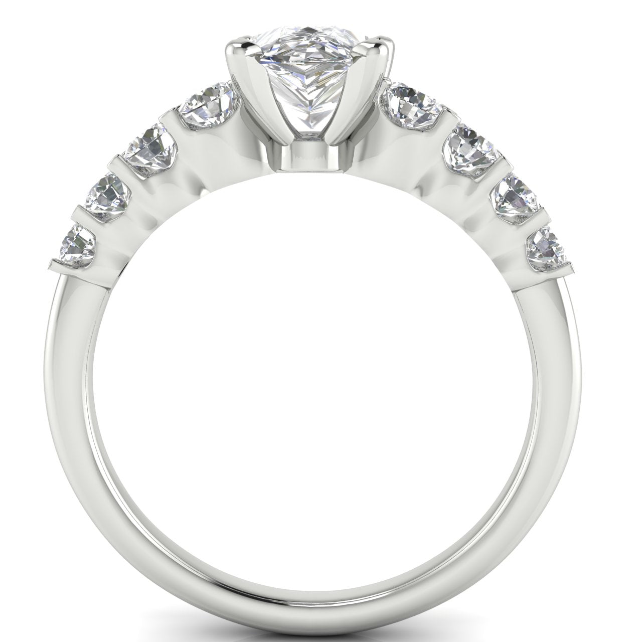 Graduated Pave Pear Shaped Moissanite Engagement Ring