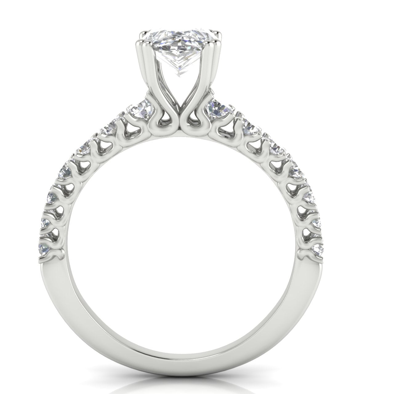 Scalloped Pave Pear Shaped Moissanite Engagement Ring