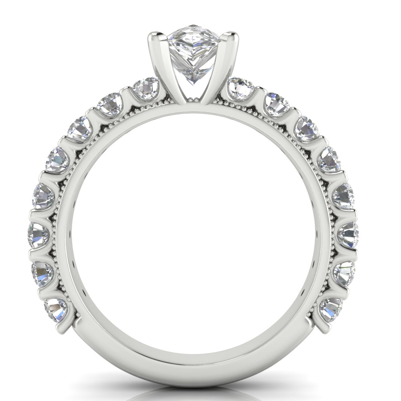 Round Pave Milgrain Pear Shaped Moissanite Engagement Ring