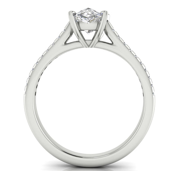 Shared Prong Pave Pear Shaped Moissanite Engagement Ring