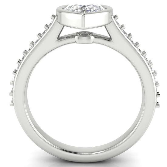 Pave Bezel Set Pear Shaped Lab Diamond Engagement Ring