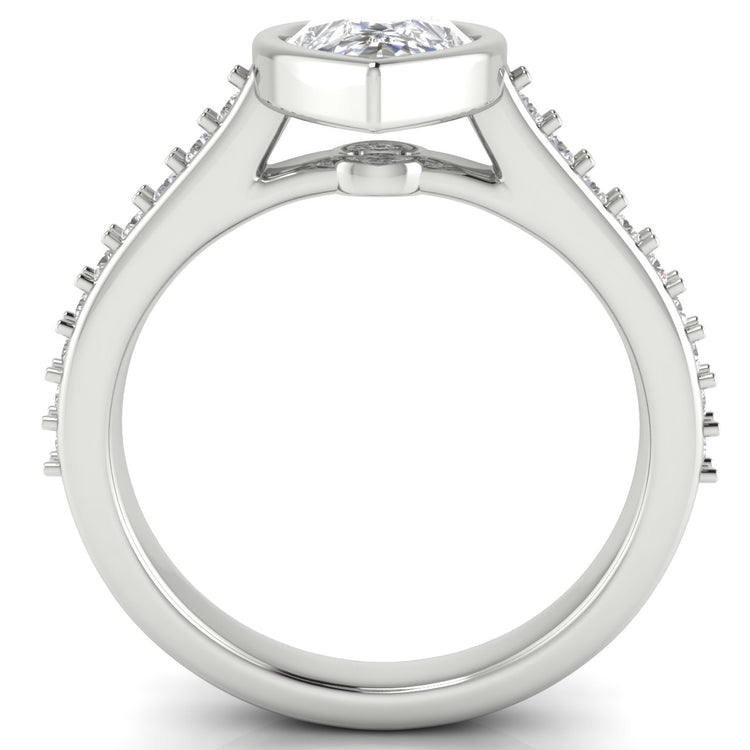 Pave Bezel Set Pear Shaped Moissanite Engagement Ring