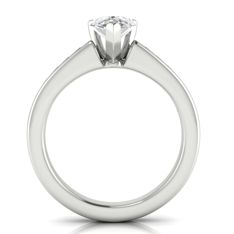 Round Channel Set Pear Shaped Moissanite Engagement Ring